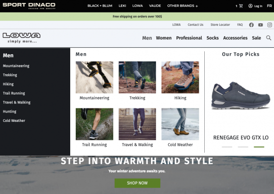screenshot : lowa Site Web transactionnel ecommerce