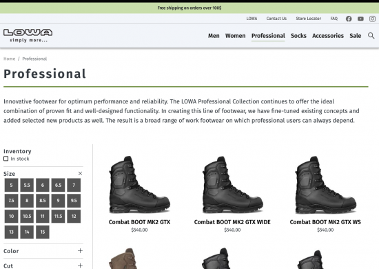 screenshot : lowa Site Web transactionnel ecommerce