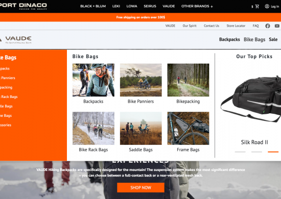 screenshot : Vaude Site Web transactionnel ecommerce