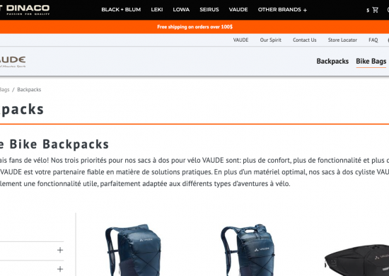 screenshot : Vaude Site Web transactionnel ecommerce